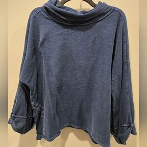 Sundance Navy Blue Embroidered Mock Neck Swearshirt